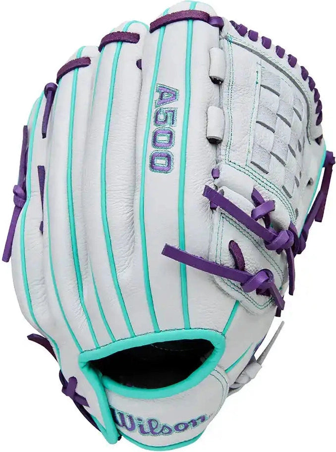 Wilson A500 Siren 12.00’’ Youth Infield Fastpitch Glove Wbw10355912 - White Purple - Right Throw