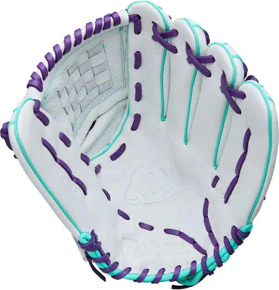 Wilson A500 Siren 12.00’’ Youth Infield Fastpitch Glove Wbw10355912 - White Purple - Right Throw