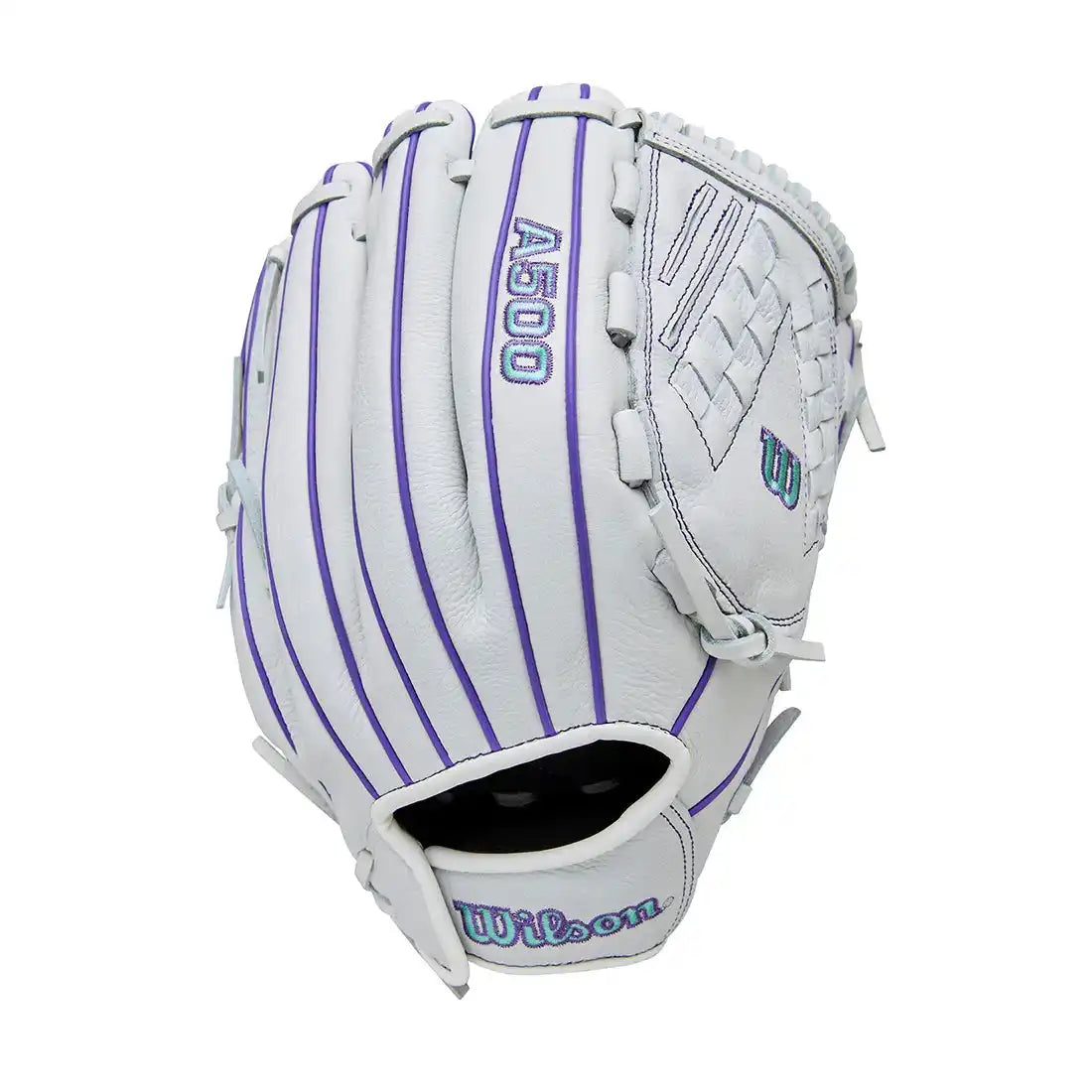 Wilson A500 Siren 12.50’’ Youth Outfield Fastpitch Glove Wbw103561125 - White Purple - Right Throw