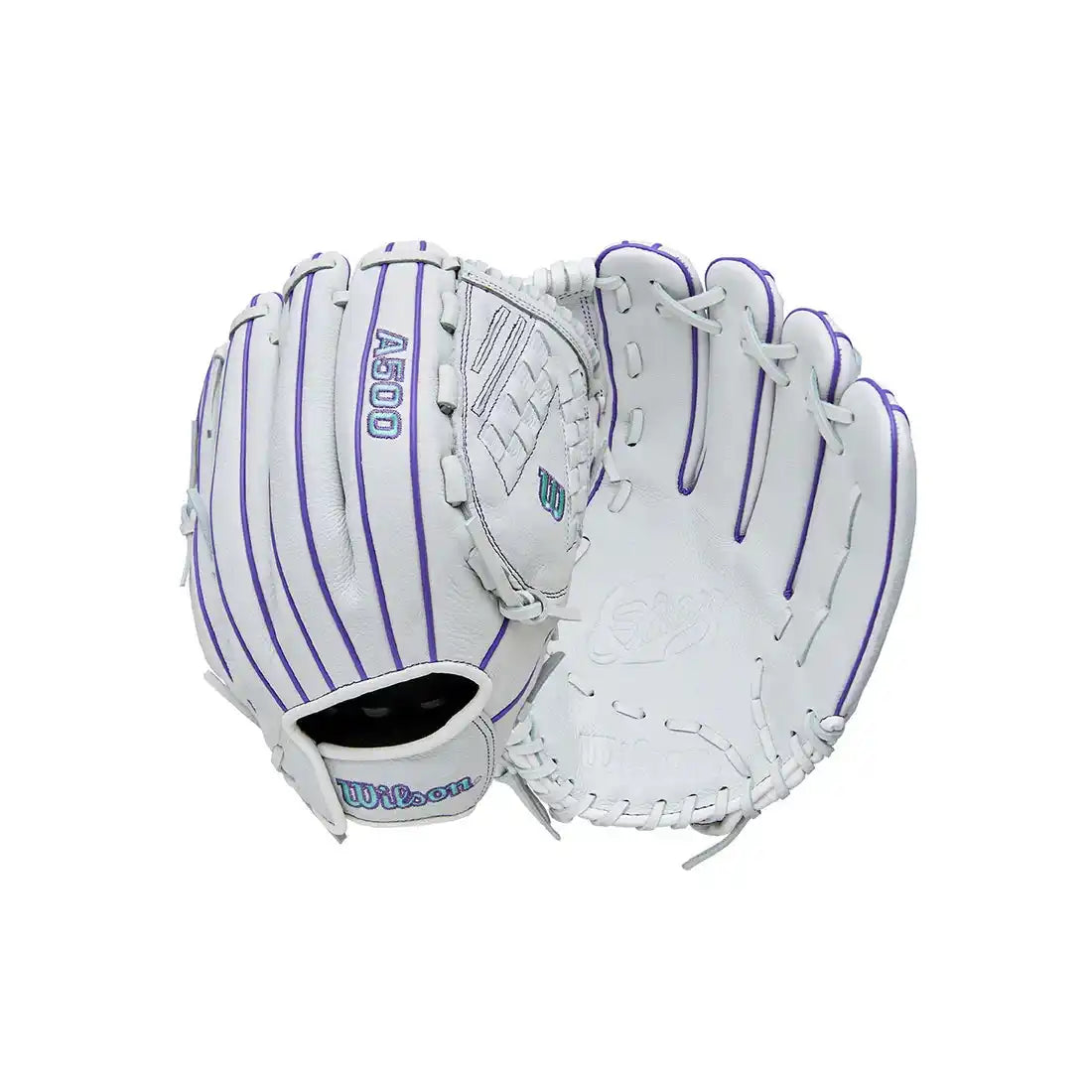 Wilson A500 Siren 12.50’’ Youth Outfield Fastpitch Glove Wbw103561125 - White Purple - Right Throw