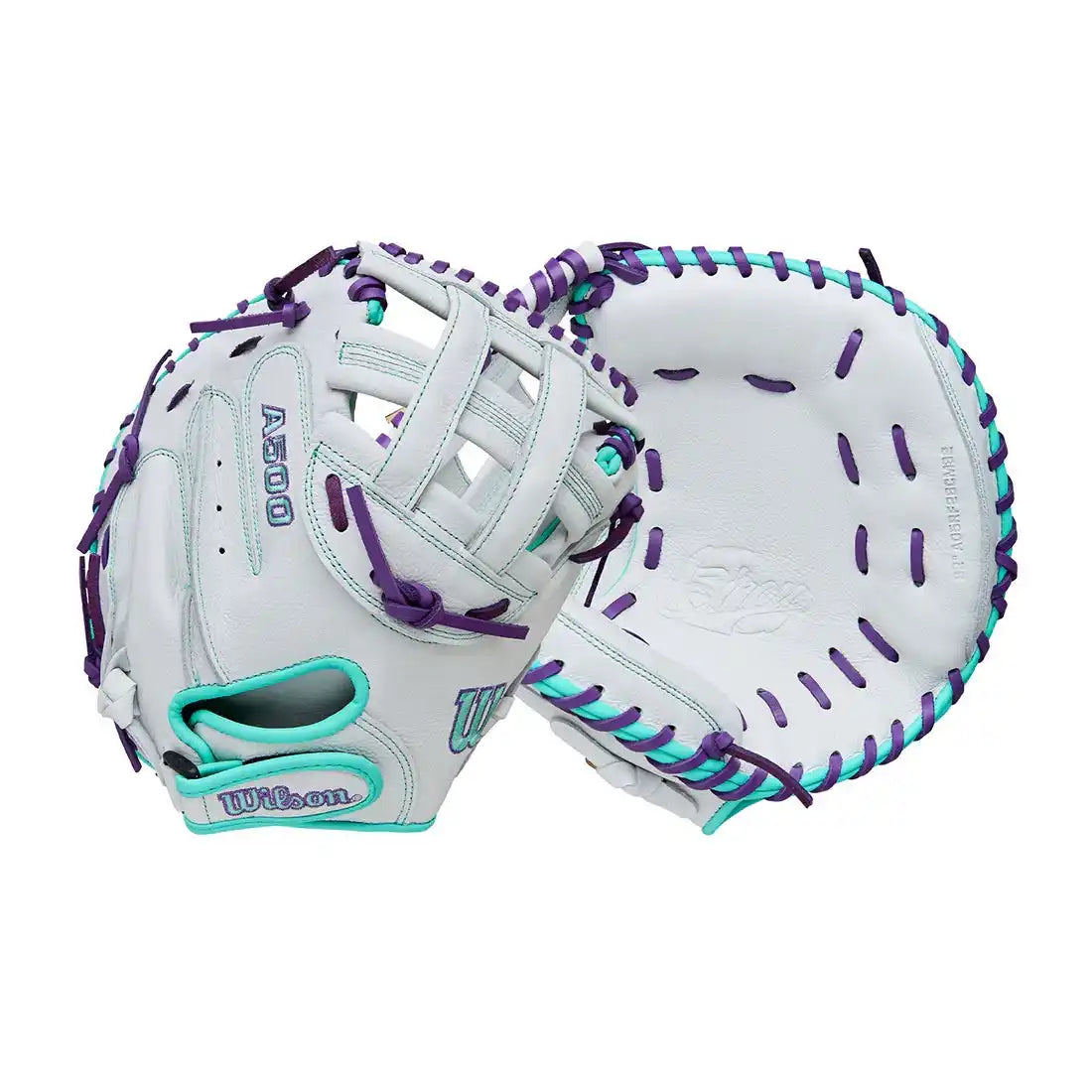 Wilson A500 Siren 32.00’’ Youth Fastpitch Catcher’s Mitt Wbw10356332 - White Purple - Right Throw