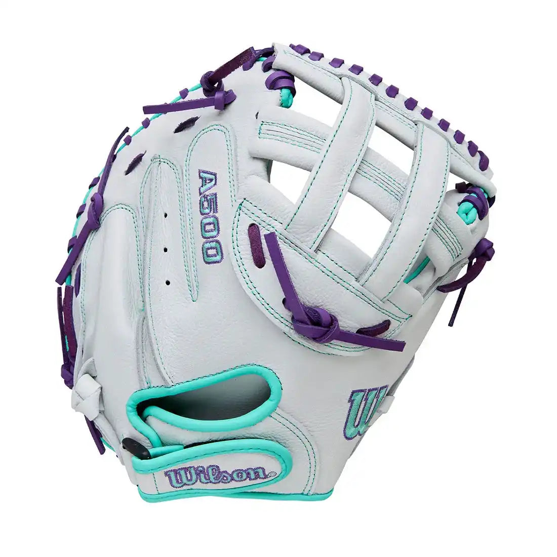 Wilson A500 Siren 32.00’’ Youth Fastpitch Catcher’s Mitt Wbw10356332 - White Purple - Right Throw