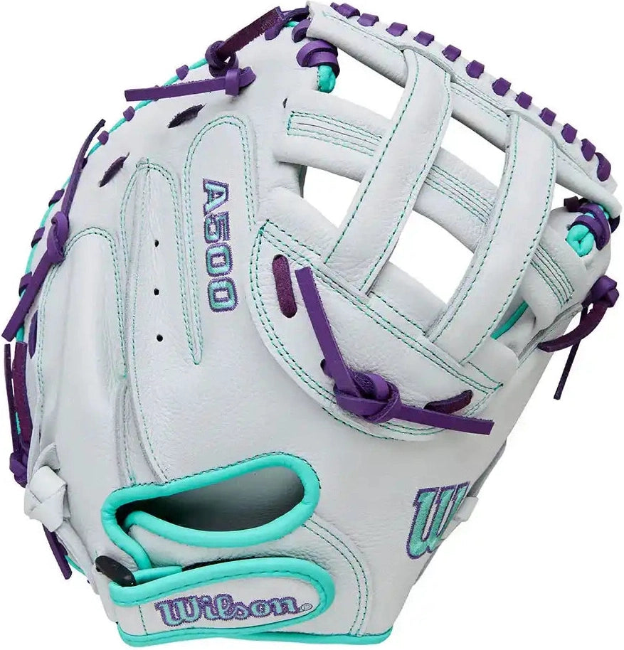 Wilson A500 Siren 32.00’’ Youth Fastpitch Catcher’s Mitt Wbw10356332 - White Purple - Right Throw