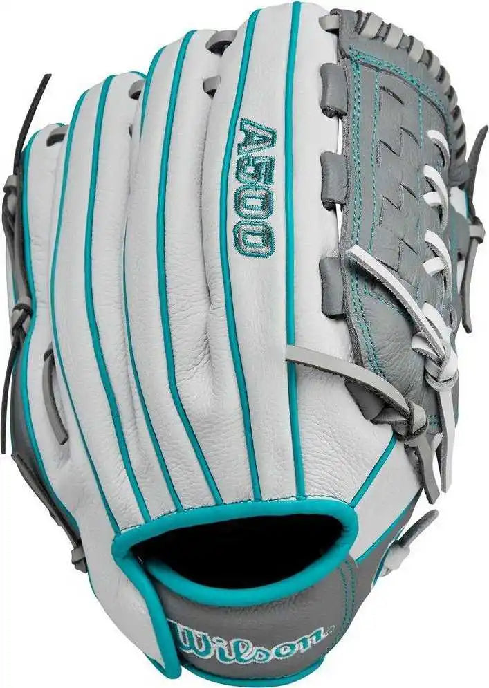 Wilson A500 Siren Youth Fastpitch 11.75’’ Fielders Glove - White Silver - Light Gray / Right Throw