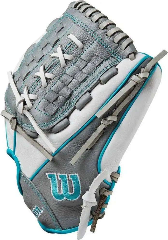 Wilson A500 Siren Youth Fastpitch 11.75’’ Fielders Glove - White Silver - Light Gray / Right Throw