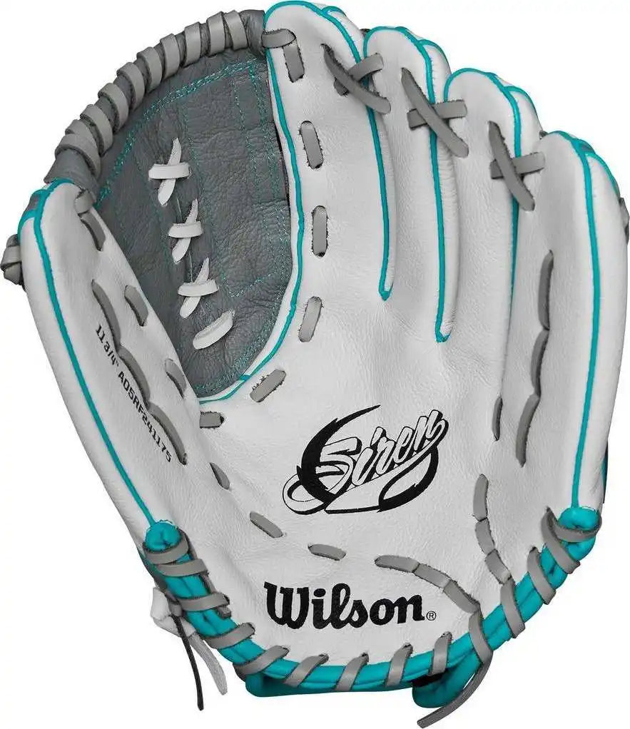 Wilson A500 Siren Youth Fastpitch 11.75’’ Fielders Glove - White Silver - Light Gray / Right Throw
