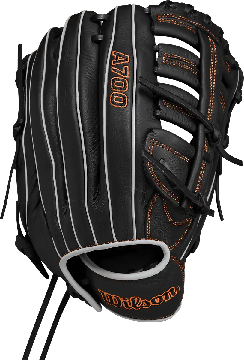 Wilson A700 12.50’’ Youth Outfield Gloves - Black Silver Orange