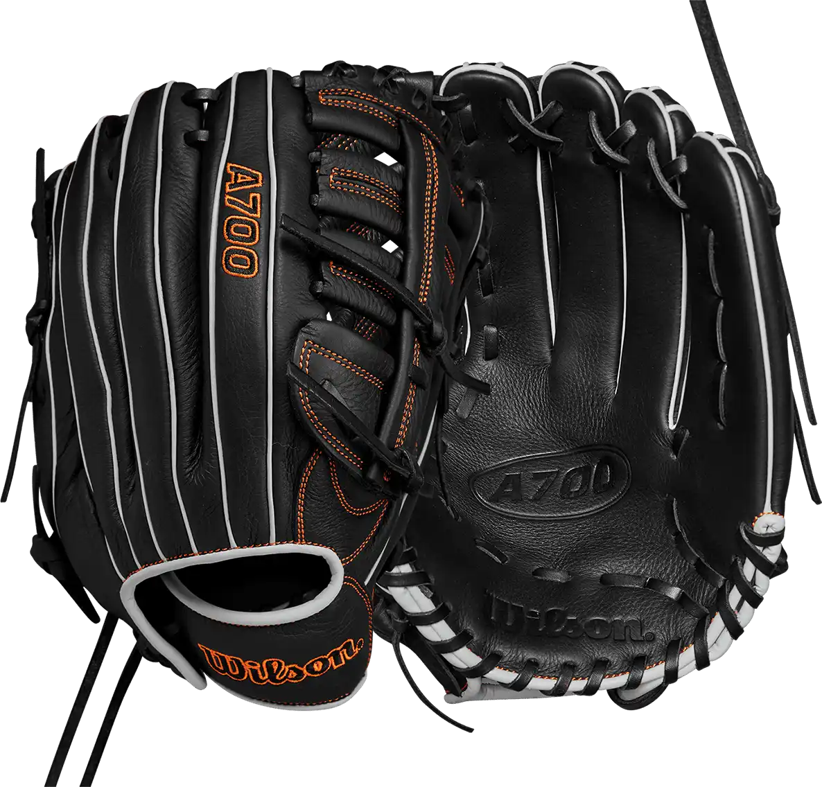 Wilson A700 12.50’’ Youth Outfield Gloves - Black Silver Orange