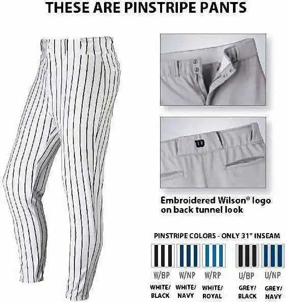 Wilson Pro T3 Premium Baseball Adult Pinstripe Pants - Gray Navy
