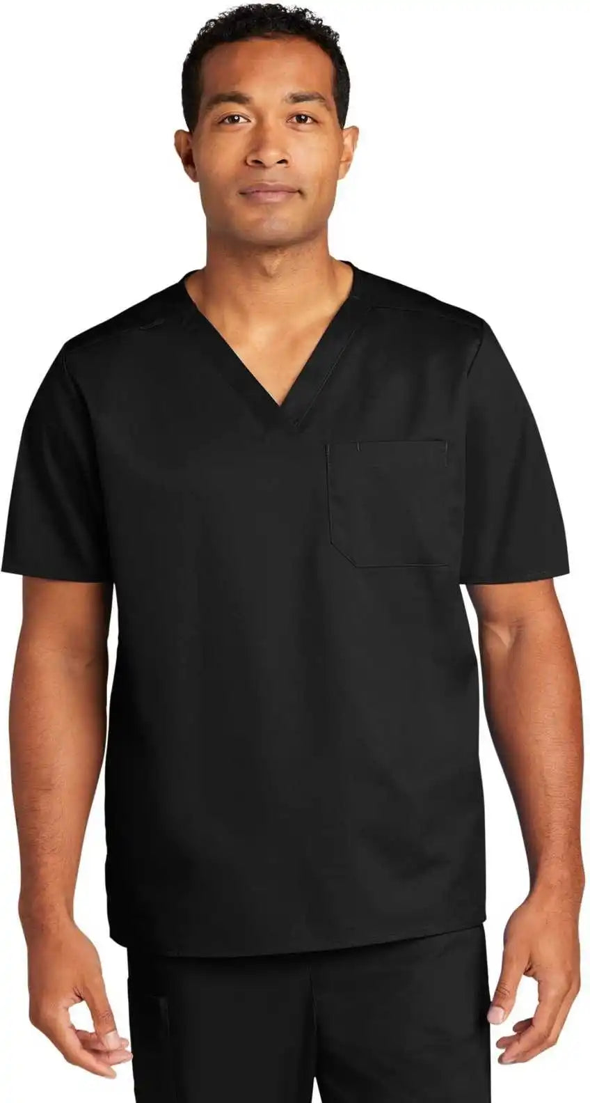 Wink Ww3160 Unisex Workflex Chest Pocket V-neck Top - Black