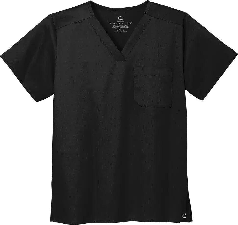 Wink Ww3160 Unisex Workflex Chest Pocket V-neck Top - Black