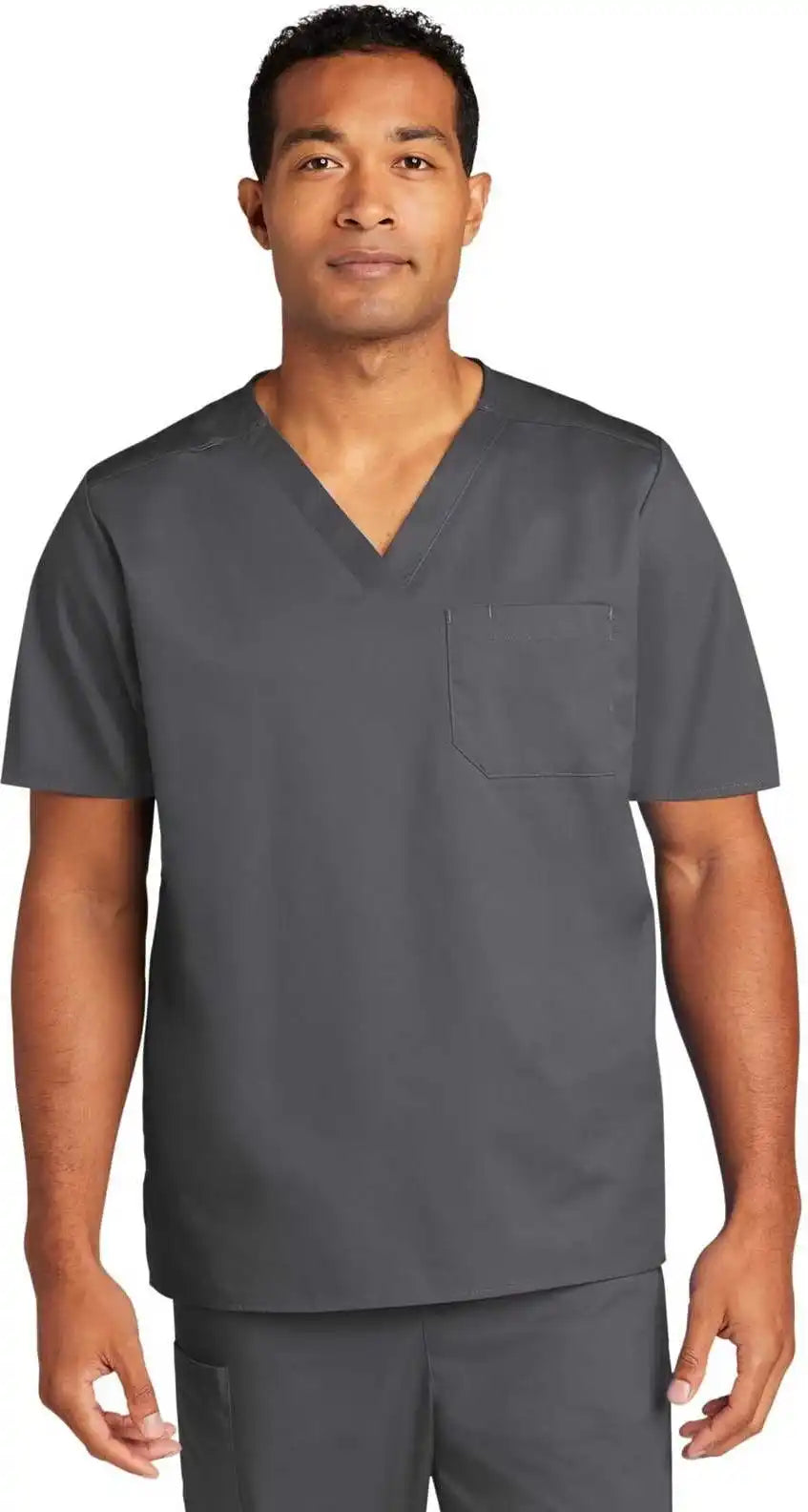 Wink Ww3160 Unisex Workflex Chest Pocket v Neck Top Pewter