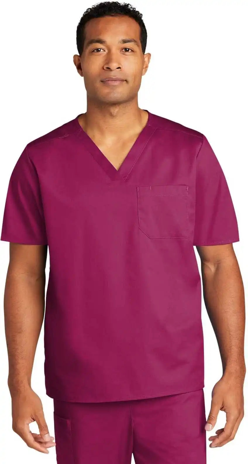 Wink Ww3160 Unisex Workflex Chest Pocket v Neck Top Wine
