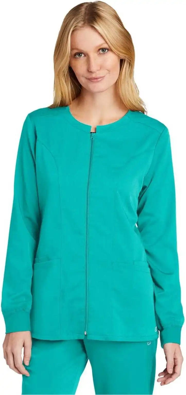 Wink Ww4088 Women’s Premiere Flex Full-zip Scrub Jacket - Teal Blue