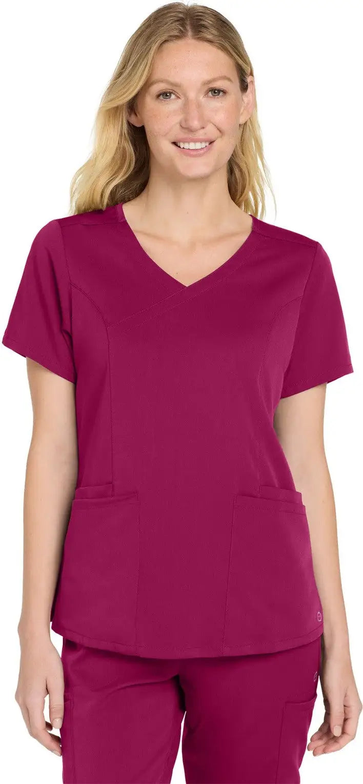 Wink Ww4268 Women’s Premiere Flex Mock Wrap Top - Wine - Ladies Xxs