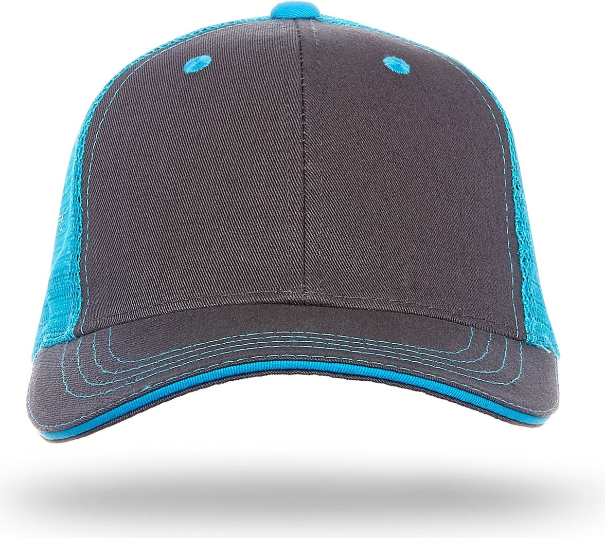 Wm-6 6 Panel Washed Twill/soft Mesh - Charcoal Aqua - Charcoalaqua