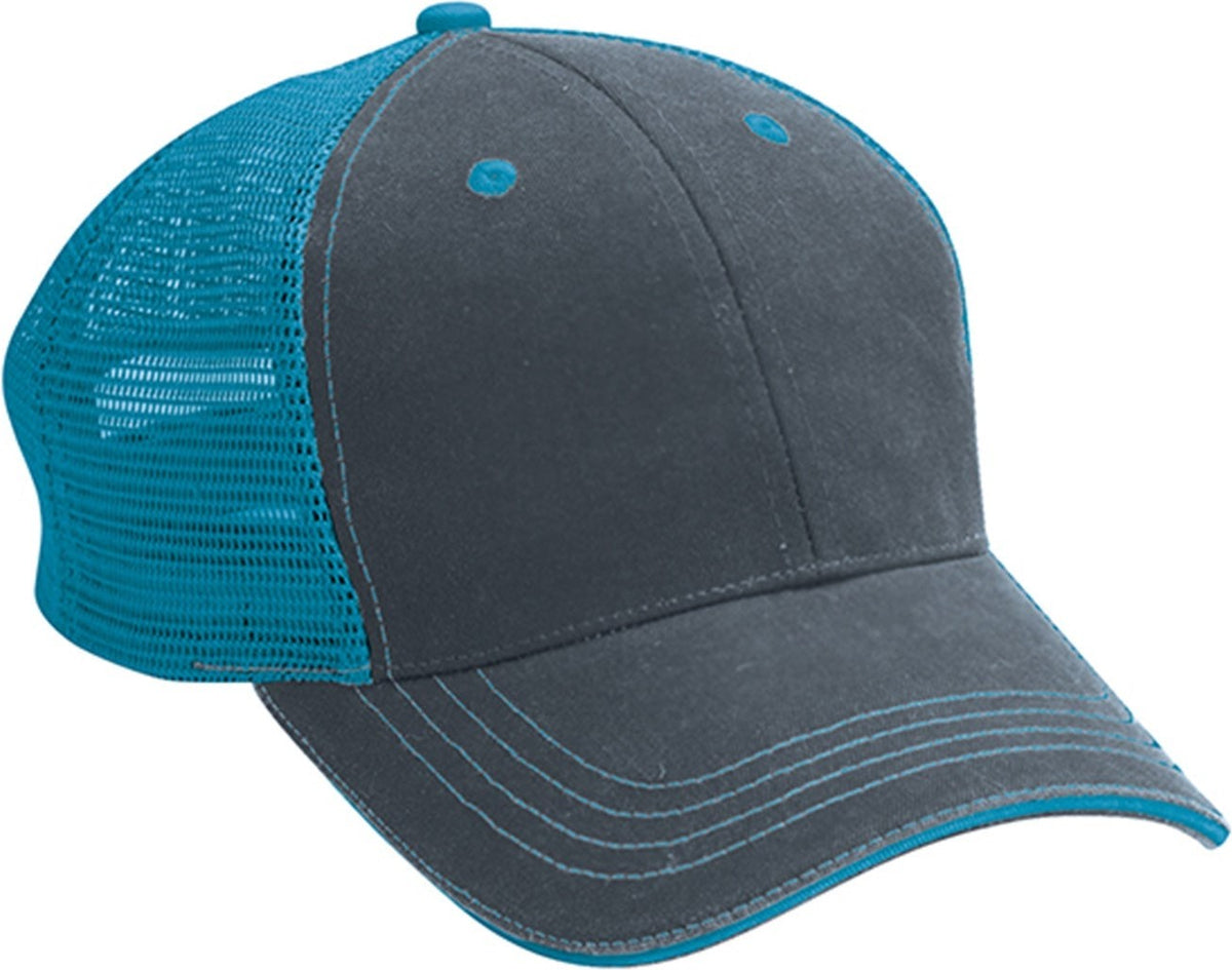 Wm-6 6 Panel Washed Twill/soft Mesh - Charcoal Aqua - Charcoalaqua