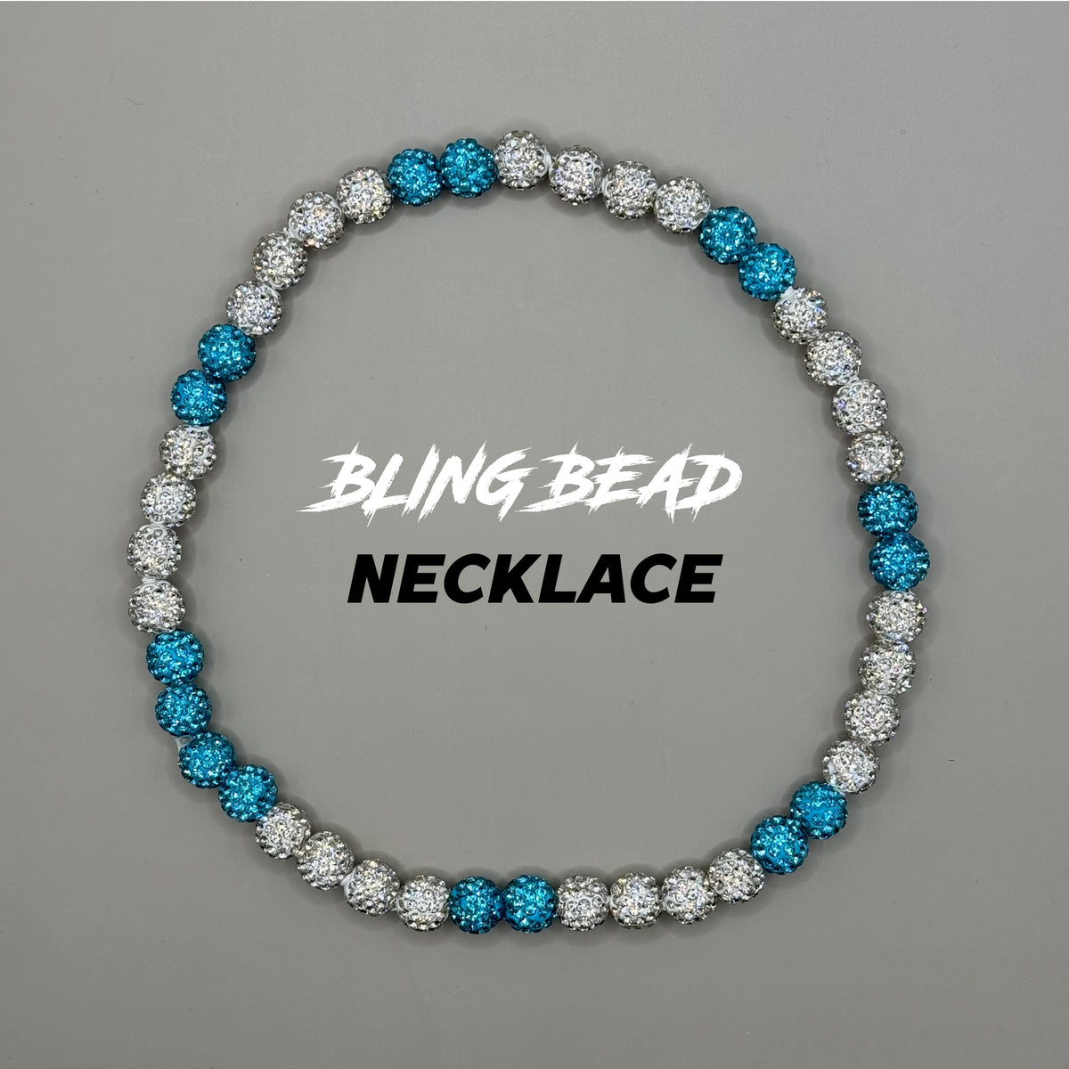 Woke Up Rad Bling Bead Necklace (blue/whites) - 18 Inch