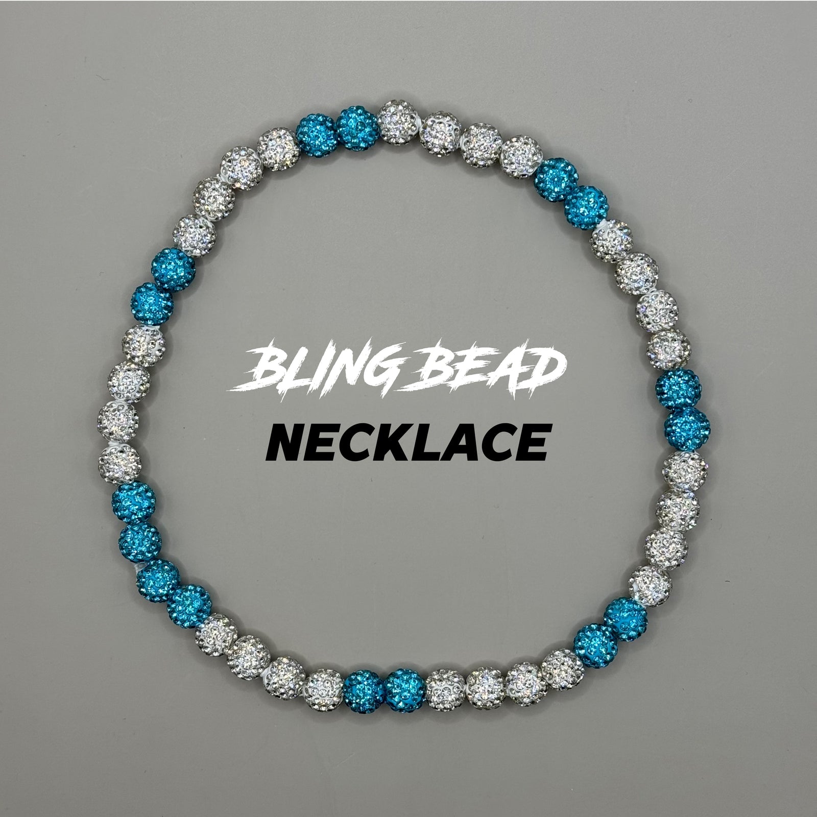 Woke Up Rad Bling Bead Necklace (blue/whites) - 18 Inch