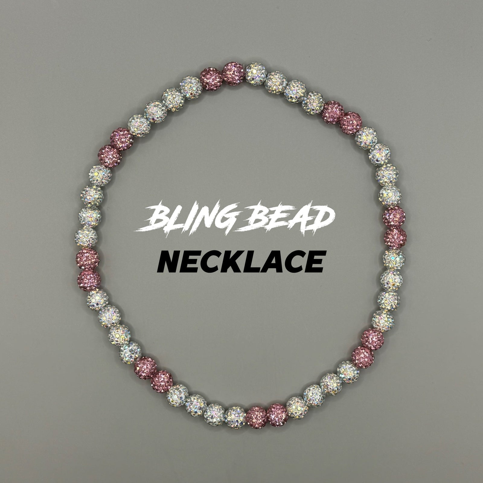 Woke Up Rad Bling Bead Necklace (pink/whites) - 18 Inch
