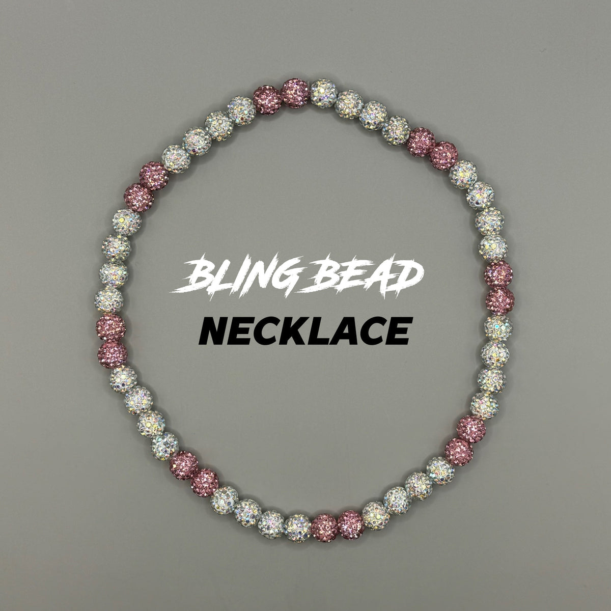 Woke Up Rad Bling Bead Necklace (pink/whites) - Pink White / 18 Inch