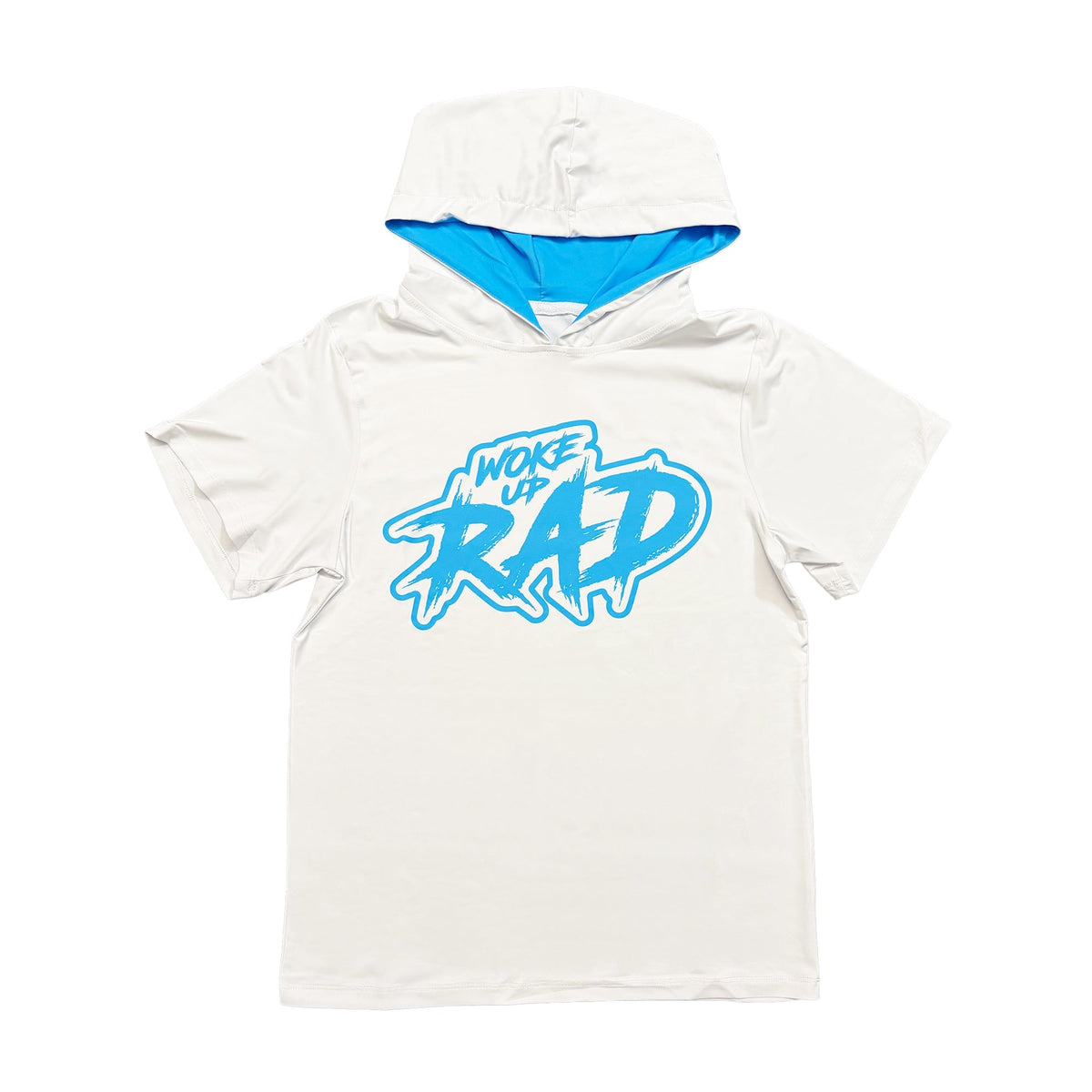 Woke Up Rad Premium Short Sleeve Hooded Tee - Blue/white