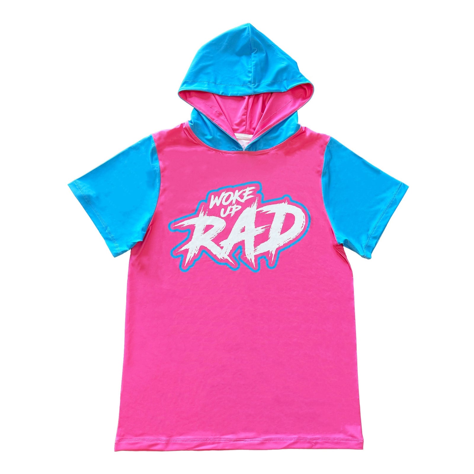 Woke Up Rad Premium Short Sleeve Hooded Tee - Pink/blue