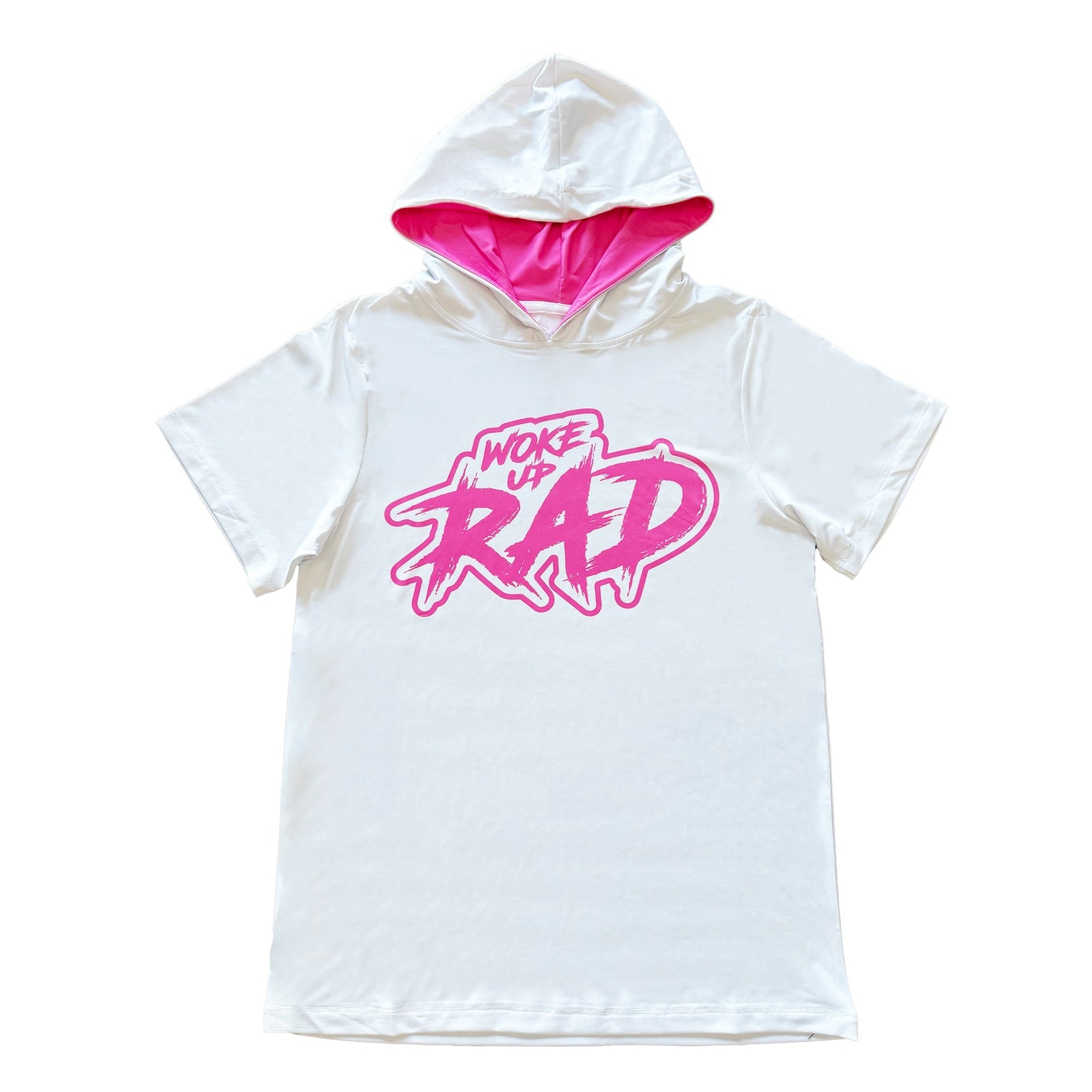 Woke Up Rad Premium Short Sleeve Hooded Tee - Pink/white