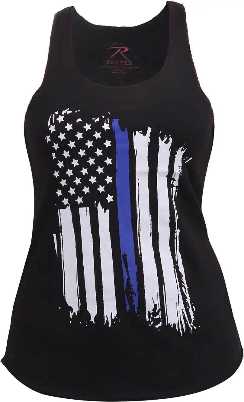 Women Thin Blue Line Flag Racerback Tank Top Black / 2xl