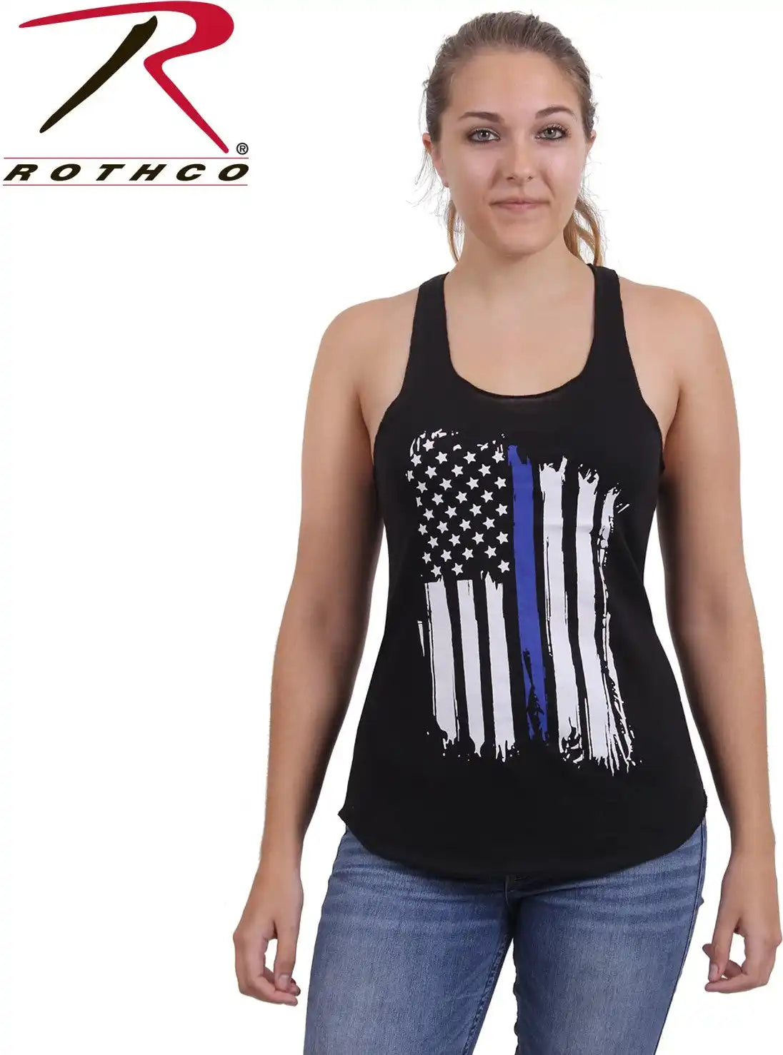 Women Thin Blue Line Flag Racerback Tank Top