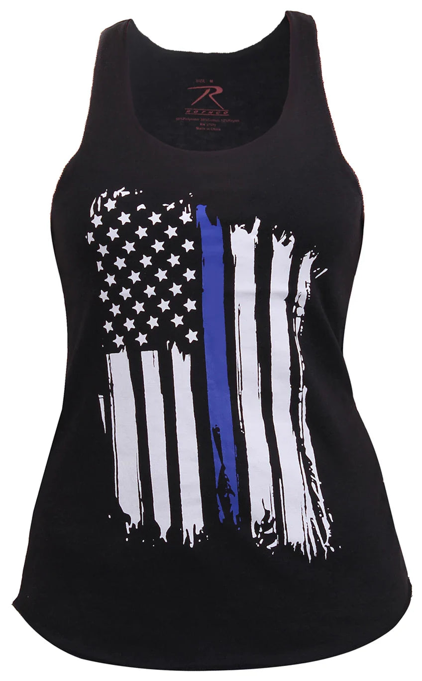 Women Thin Blue Line Flag Racerback Tank Top - Xs