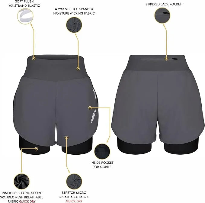 Women’s 2 in 1 Athletic Shorts with Compression Liner (charcoal)