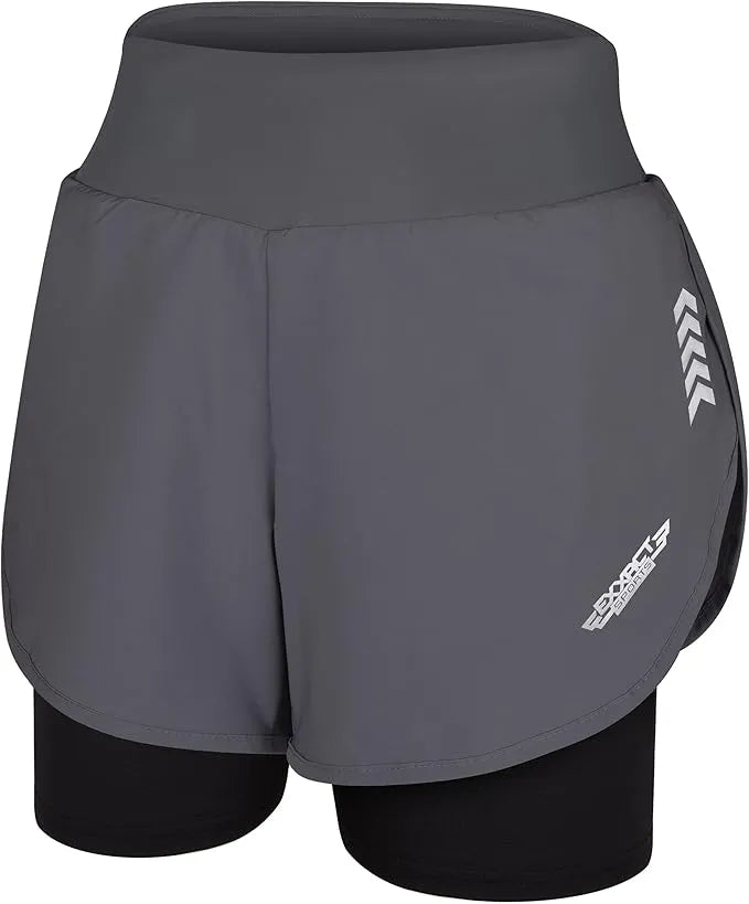 Women’s 2 in 1 Athletic Shorts with Compression Liner (charcoal) - X-small