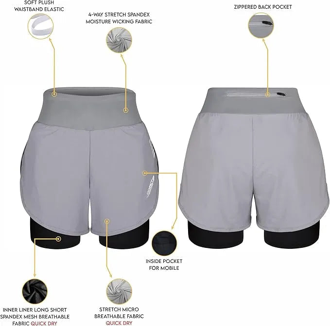 Women’s 2 in 1 Athletic Shorts with Compression Liner (gray)