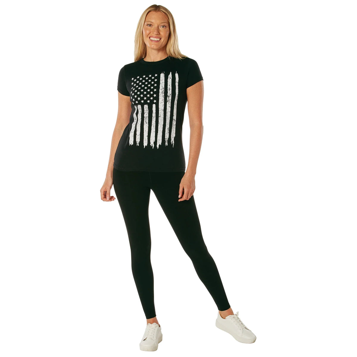 Womens Distressed us Flag Long T-shirt