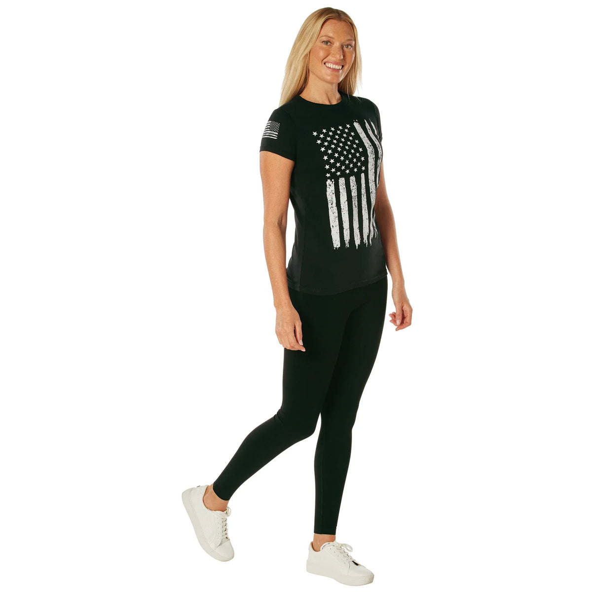 Womens Distressed us Flag Long T-shirt