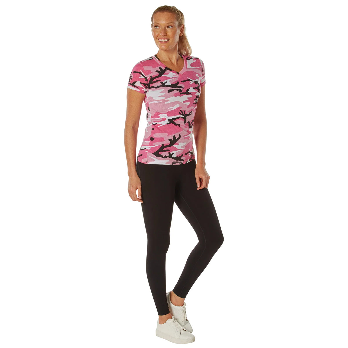 Womens Long Length Camo V-neck T-shirt