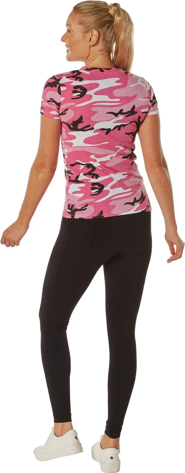 Womens Long Length Camo V-neck T-shirt