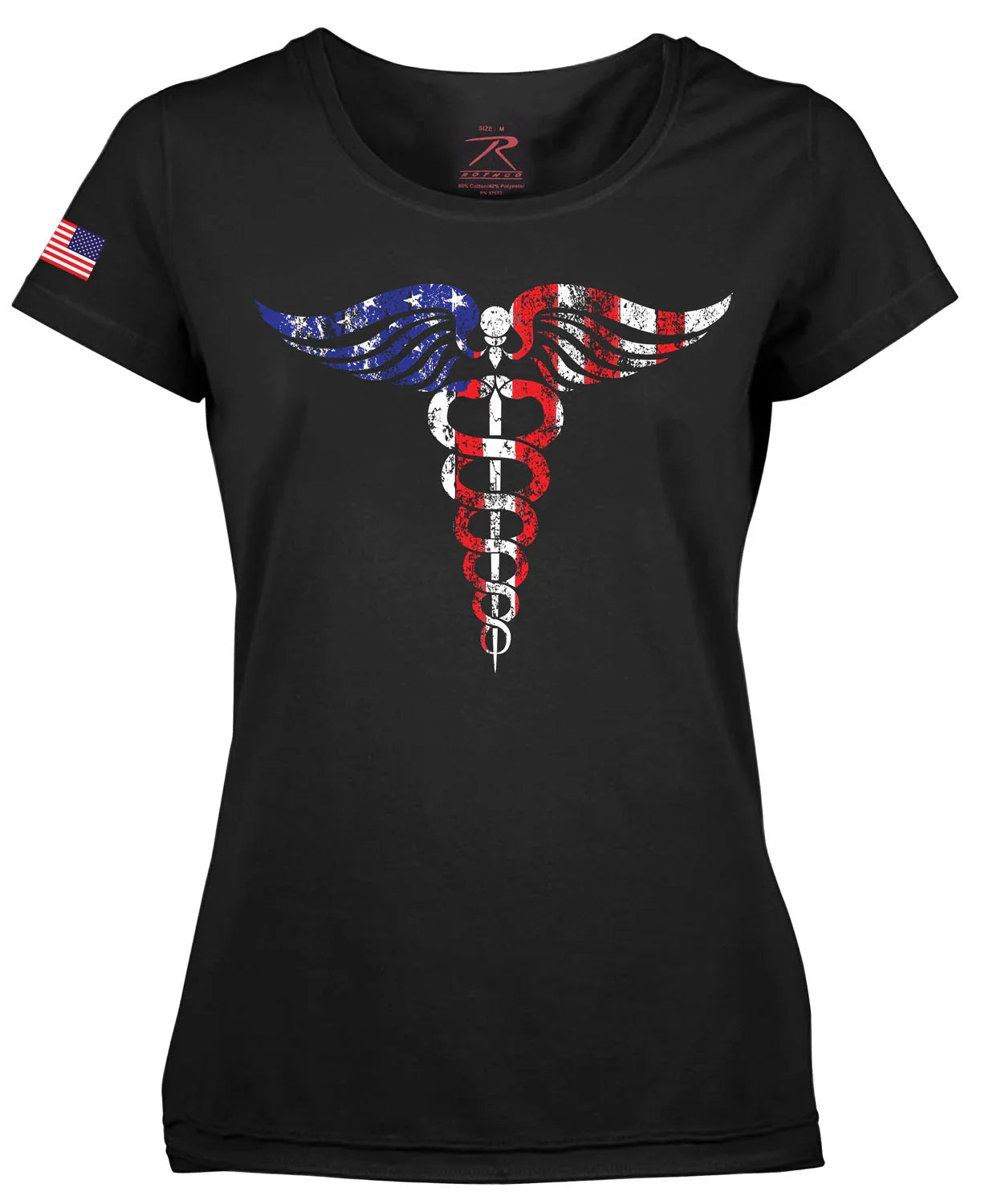 Women’s Medical Symbol (caduceus) Long Length T-shirt - Black - l