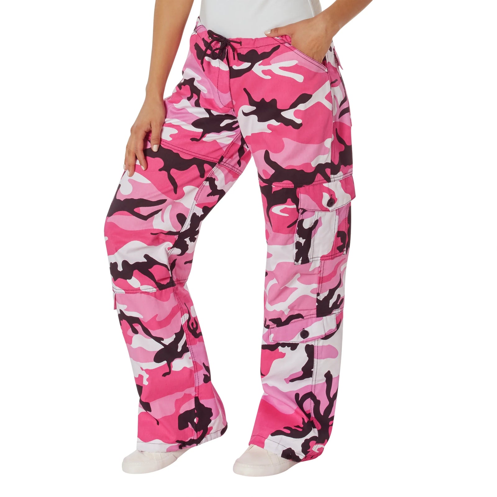 Womens Paratrooper Colored Camo Fatigues - Pink / Xxs