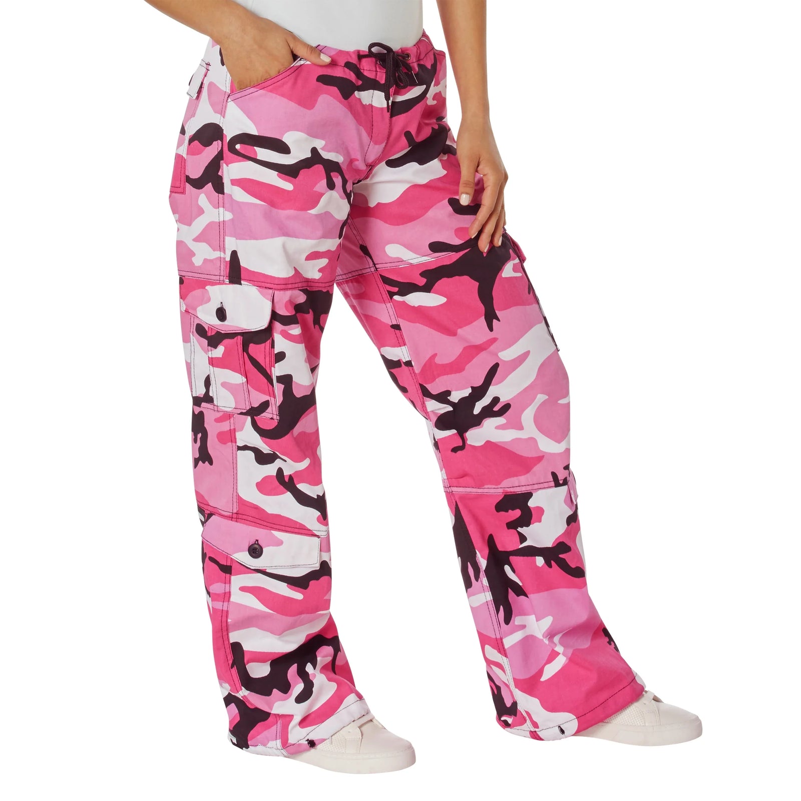 Womens Paratrooper Colored Camo Fatigues - Pink / Xxs