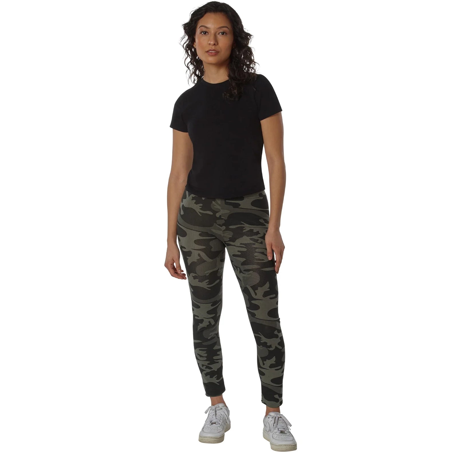 Womens Workout Performance Camo Leggings with Pockets - Black / Xl