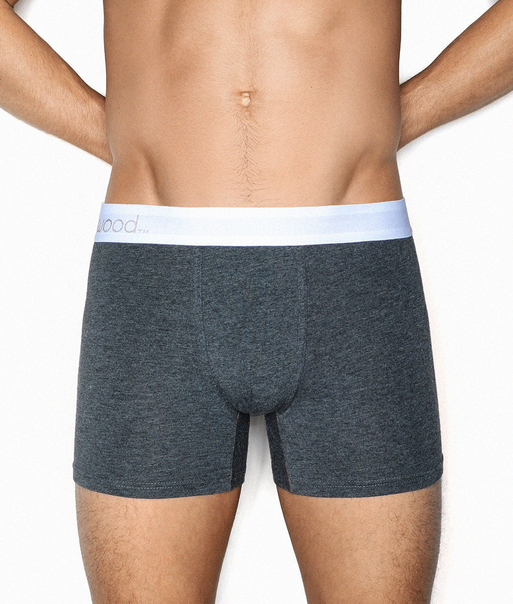 Wood Boxer Brief with White Stripe - Charcoal Grey / Small