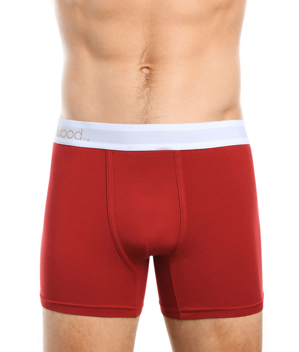 Wood Boxer Brief with White Stripe - Red / Small