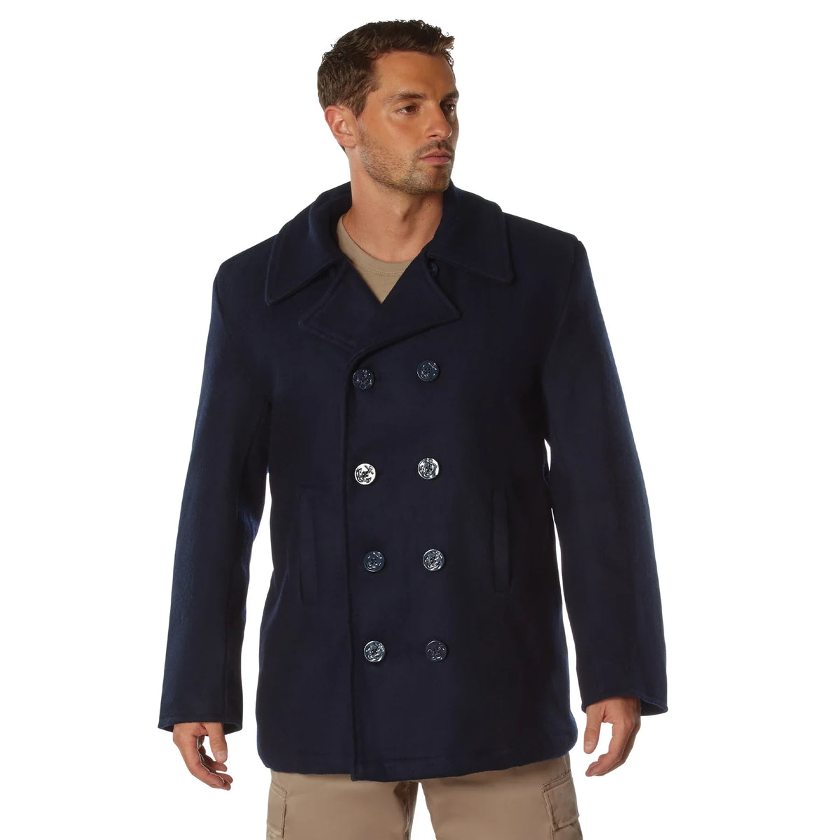 Wool Pea Coat - Navy Blue / s