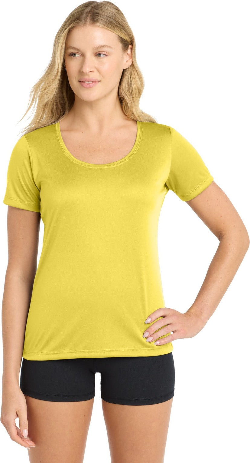 Yellow Sport-Tek Women's Posi-UV Pro Scoop Neck Tee. LST420