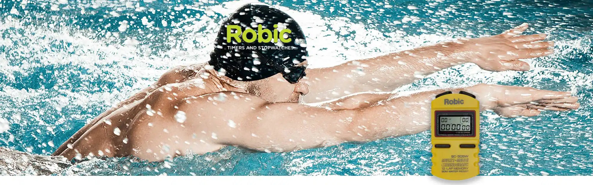 Yellow waterproof stopwatch for swimming.