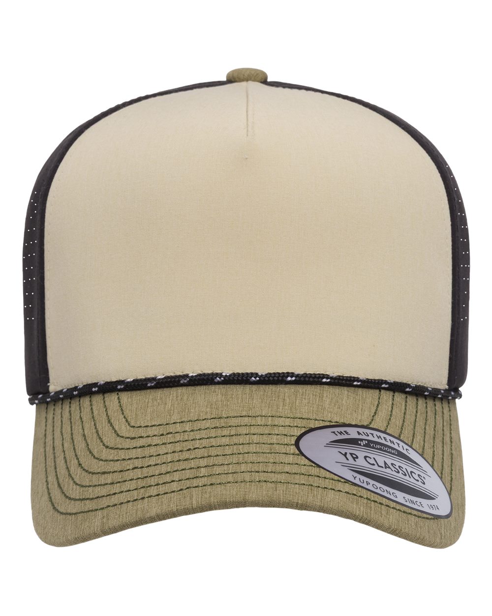 Yp Classics 5389bd Five-panel Perforated Rope Cap - Beige Black Loden Green