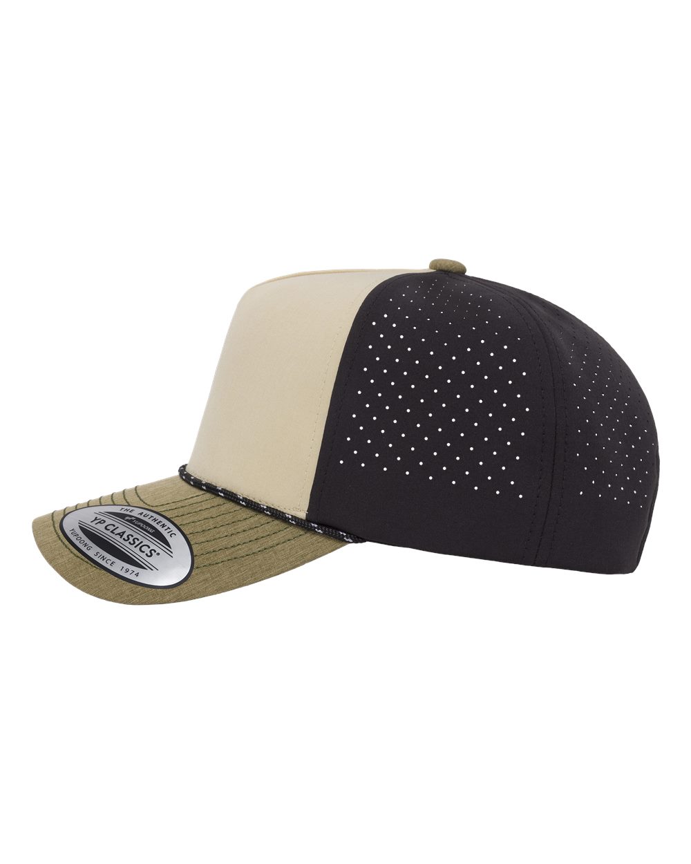 Yp Classics 5389bd Five-panel Perforated Rope Cap - Beige Black Loden Green