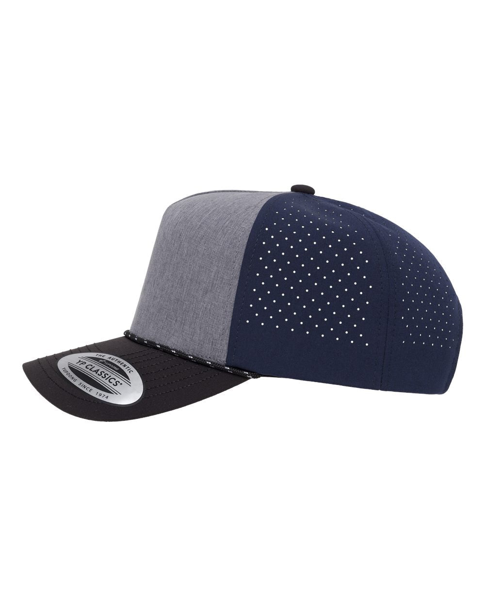 Yp Classics 5389bd Five-panel Perforated Rope Cap - Heather Grey Navy Black